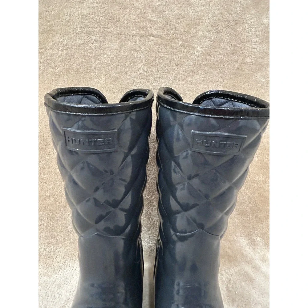 Hunter Womens 7 Refined Gloss Quilted Short Rain Boots Quilted Rubber Pull On